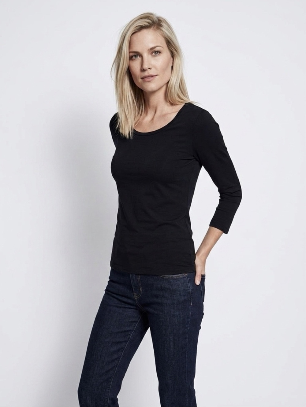MaxMara Black quarter -Sleeve Scoop Neck Top